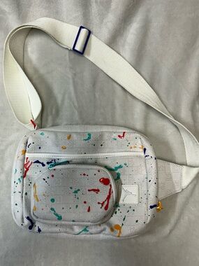 Jordan White Crossbody with Multicolor Paint Splatters